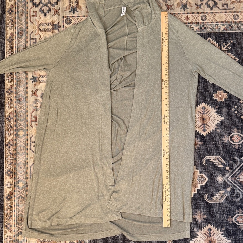 Athleta Light Green Hooded Long Sleeve Midi Cardigan Side Slit Thumb Hole Large - Picture 10 of 11